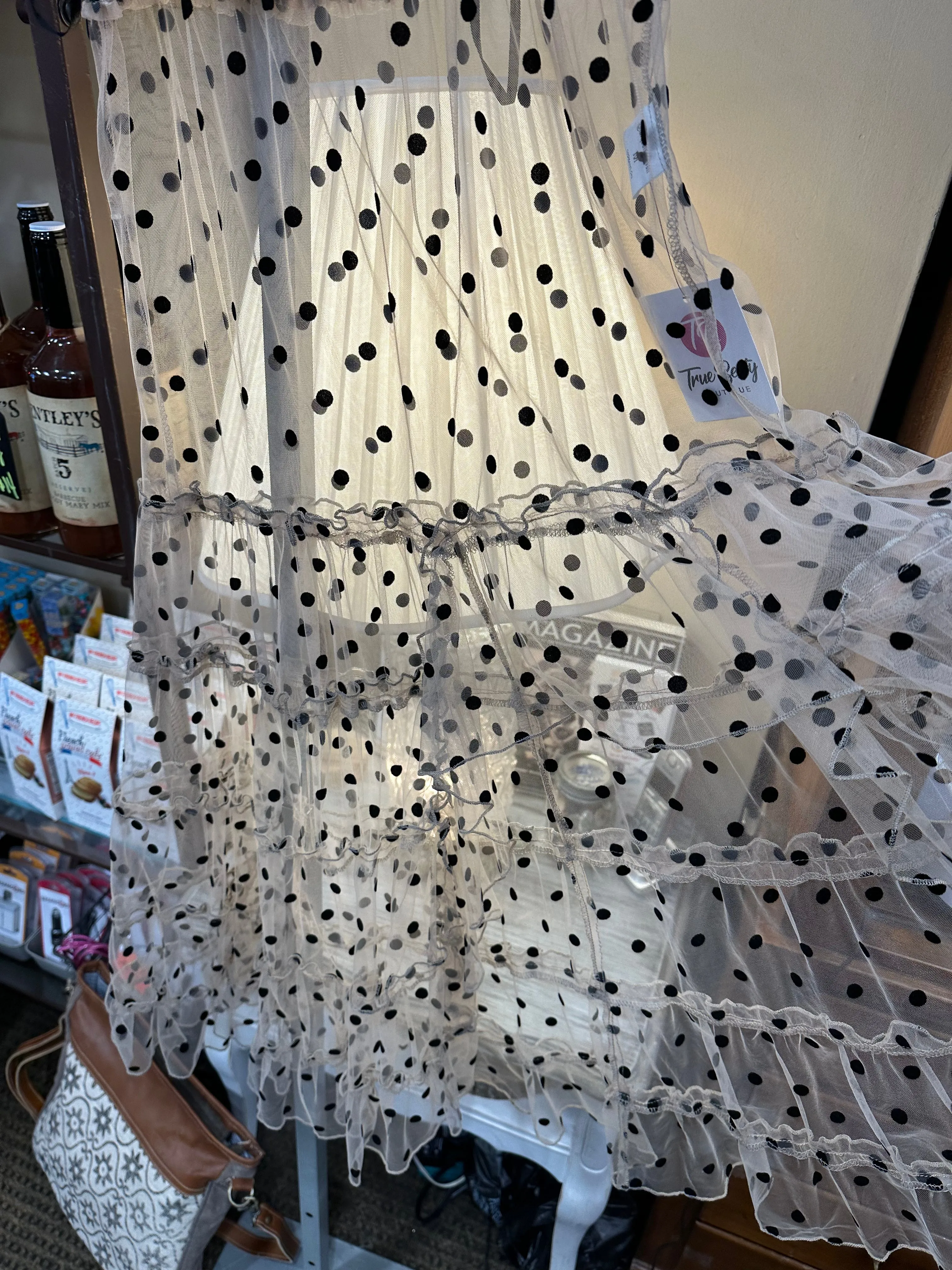 1400 Dot Tulle Ruffle Maxi Skirt