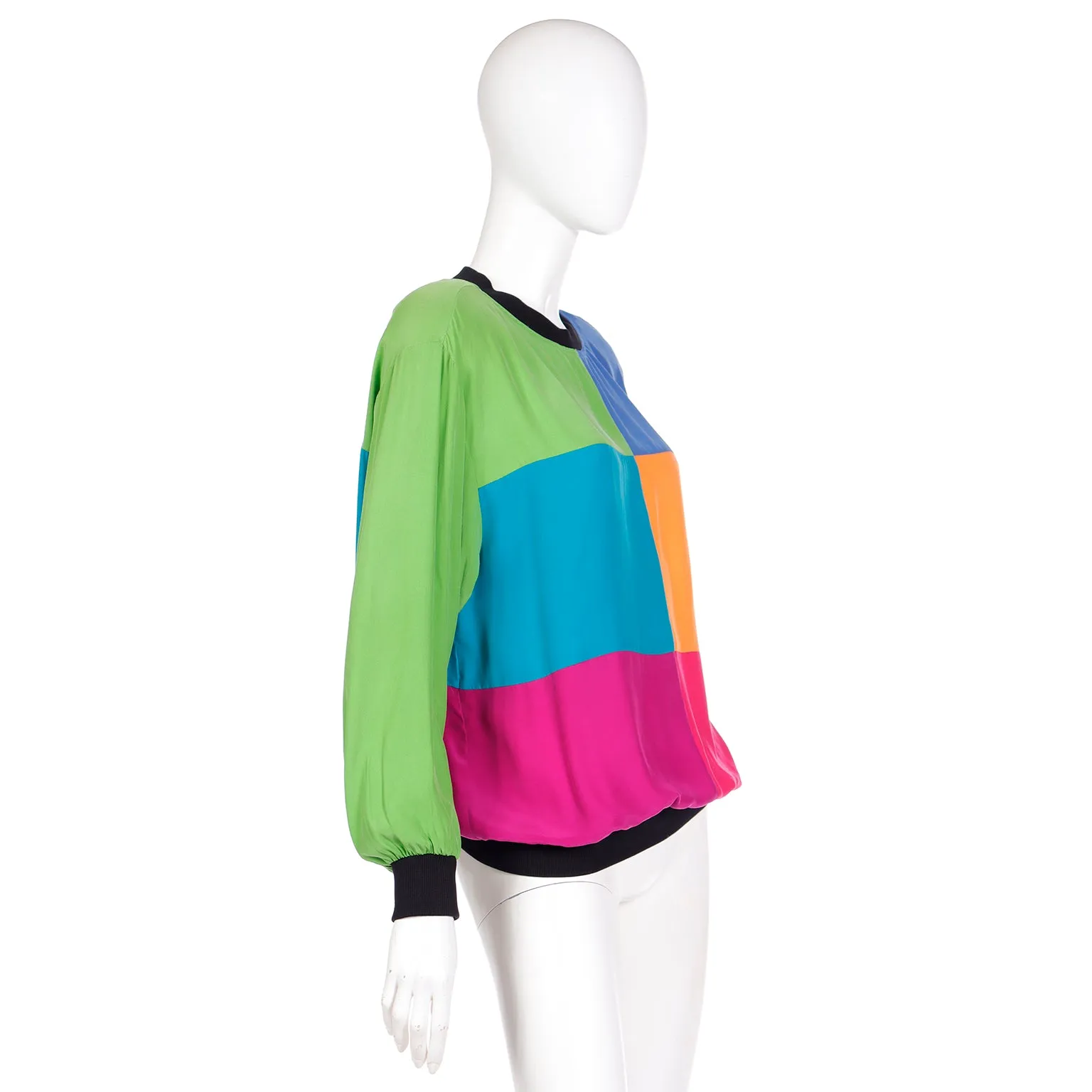1980s Emanuel Ungaro Parallele Colorblock Silk Sweatshirt Style Top