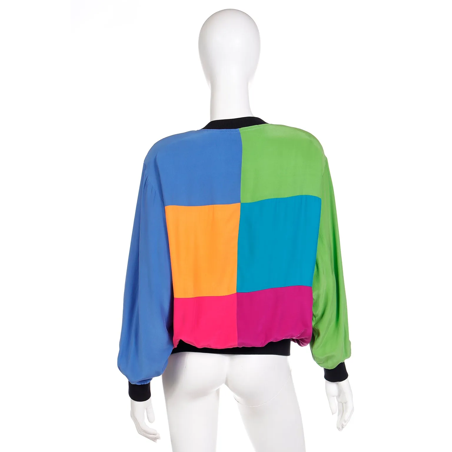 1980s Emanuel Ungaro Parallele Colorblock Silk Sweatshirt Style Top