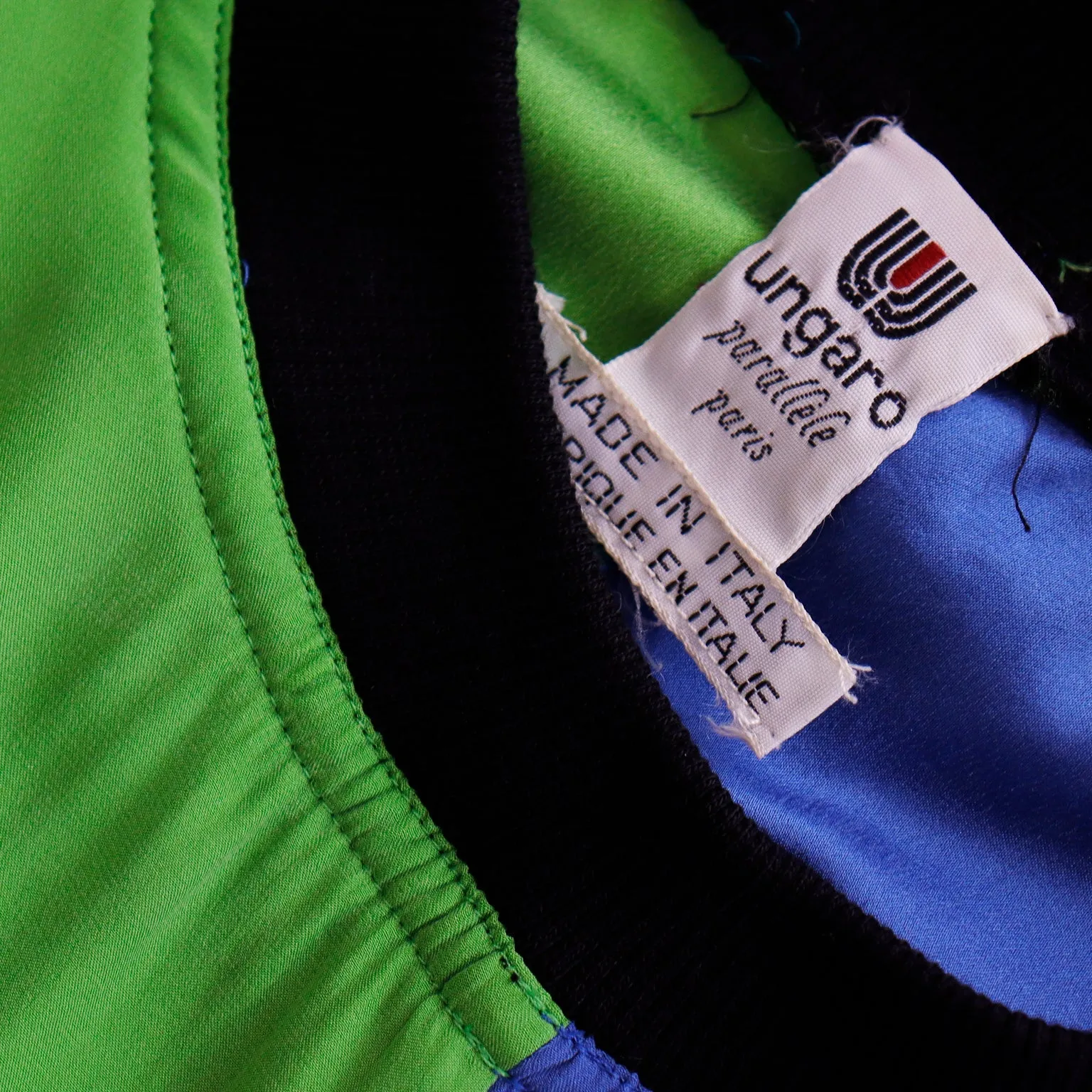 1980s Emanuel Ungaro Parallele Colorblock Silk Sweatshirt Style Top