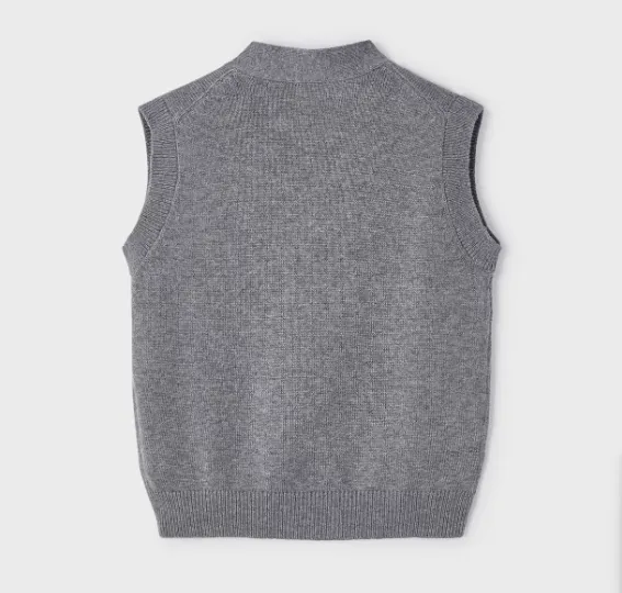 4327 Mayoral Mini Boys Button Up Dress Knit Vest - Grey