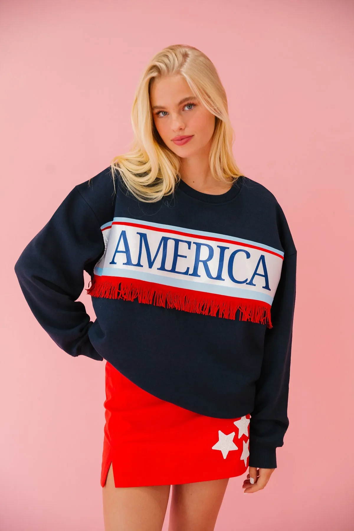AMERICA FRINGE NAVY PULLOVER