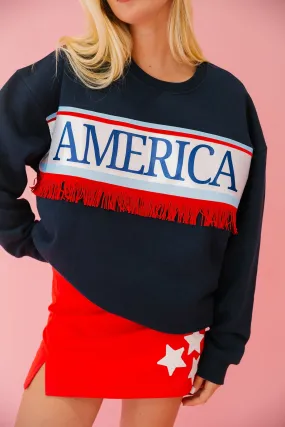 AMERICA FRINGE NAVY PULLOVER