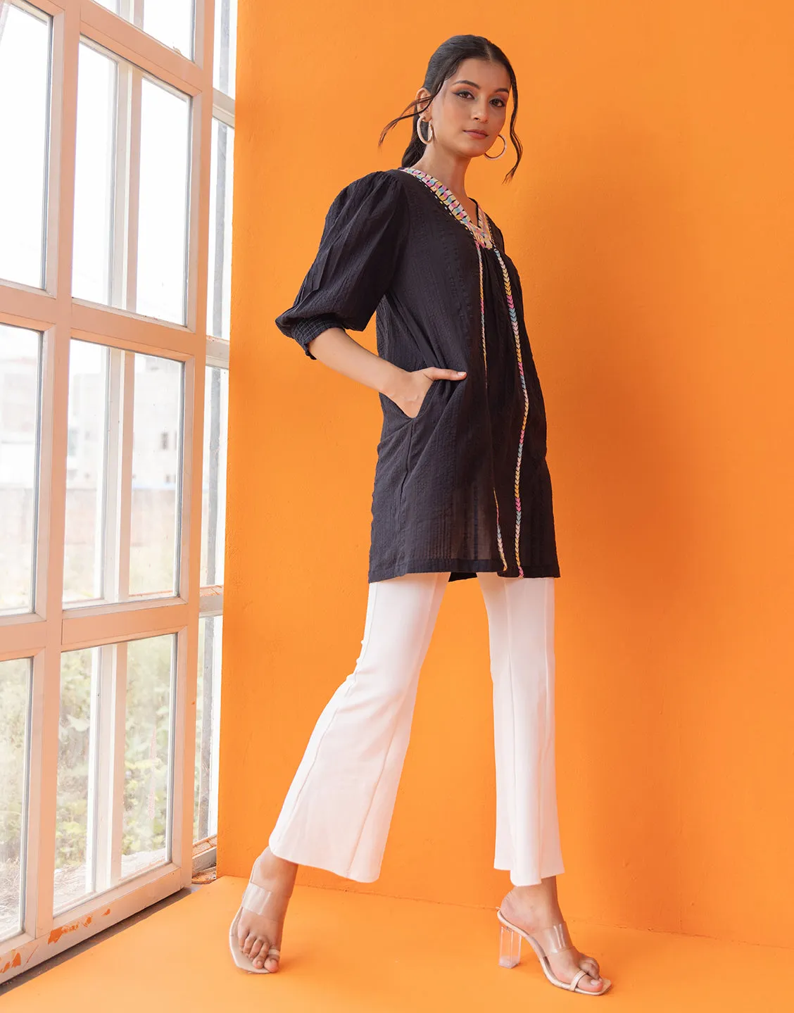 Aruba Black Embroidred Tunic