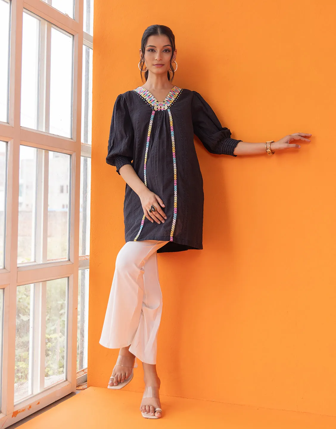 Aruba Black Embroidred Tunic