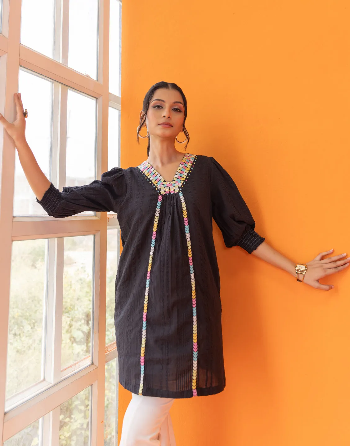 Aruba Black Embroidred Tunic