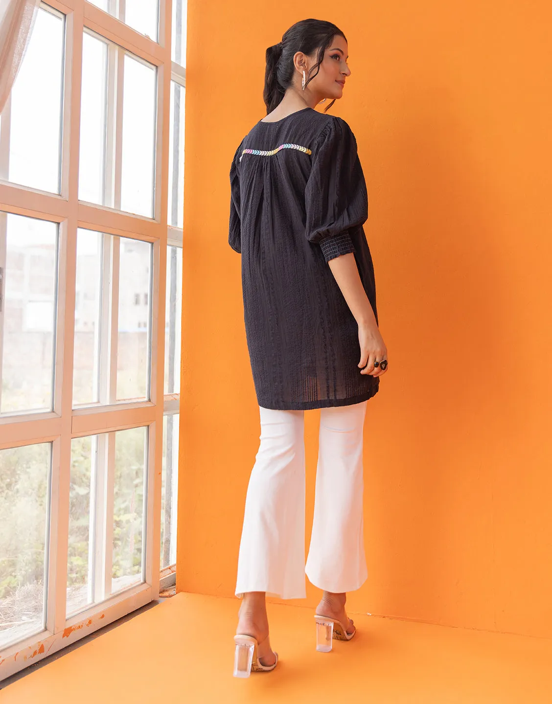 Aruba Black Embroidred Tunic