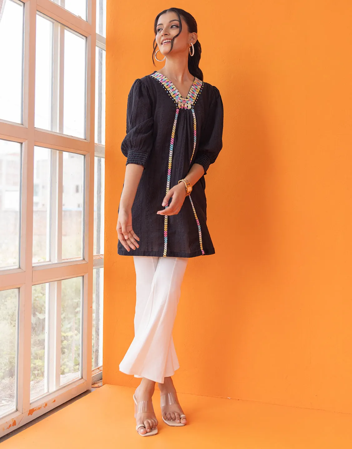 Aruba Black Embroidred Tunic