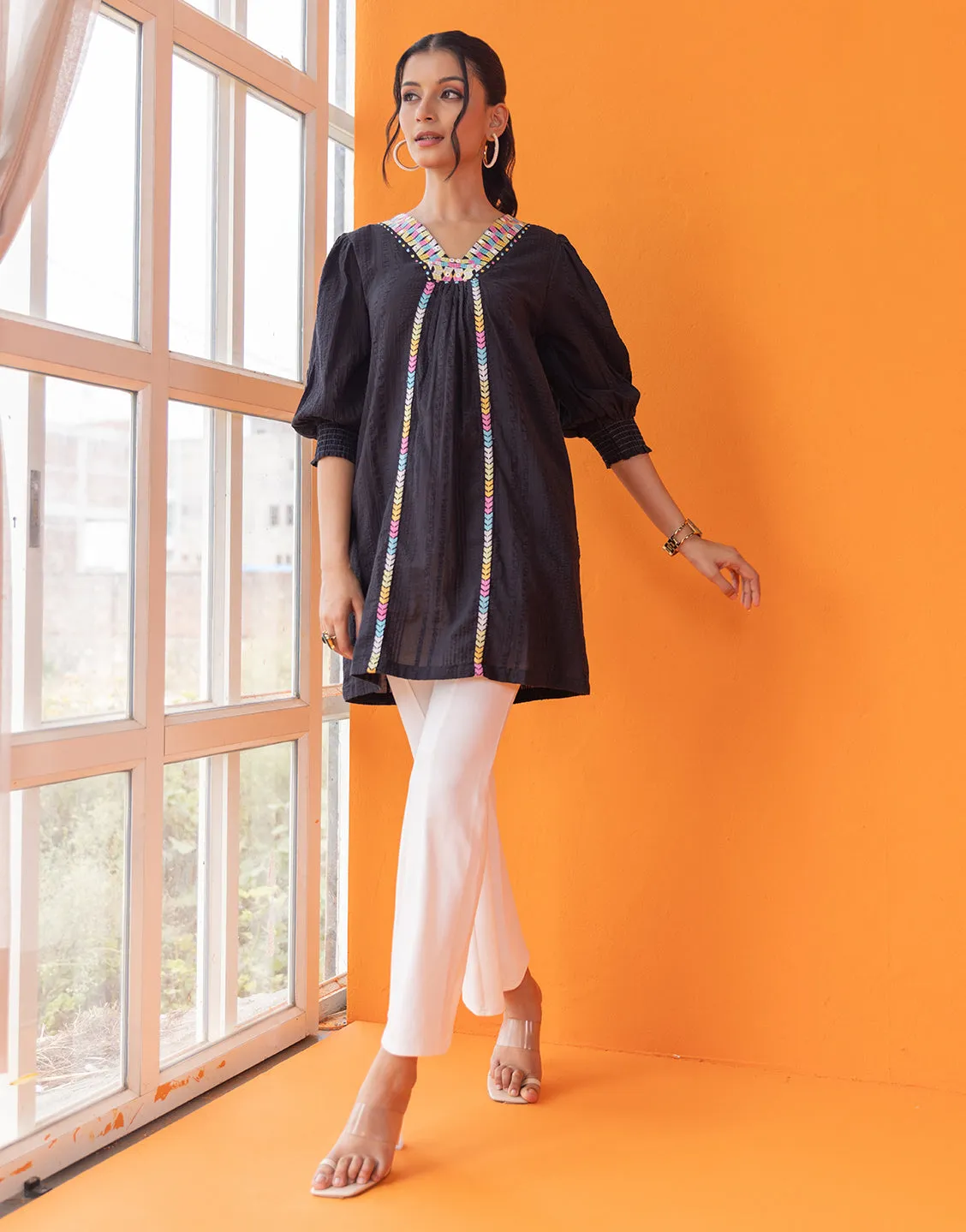 Aruba Black Embroidred Tunic