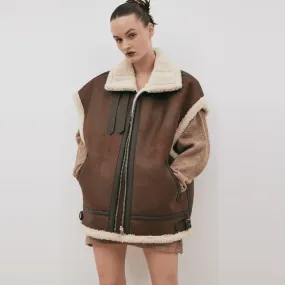 Aviator Sheepskin Brown Leather Vest