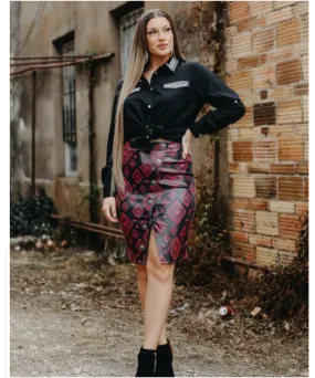 Aztec Pattern Overlap Faux Leather Skirt- Lucky & Blessed