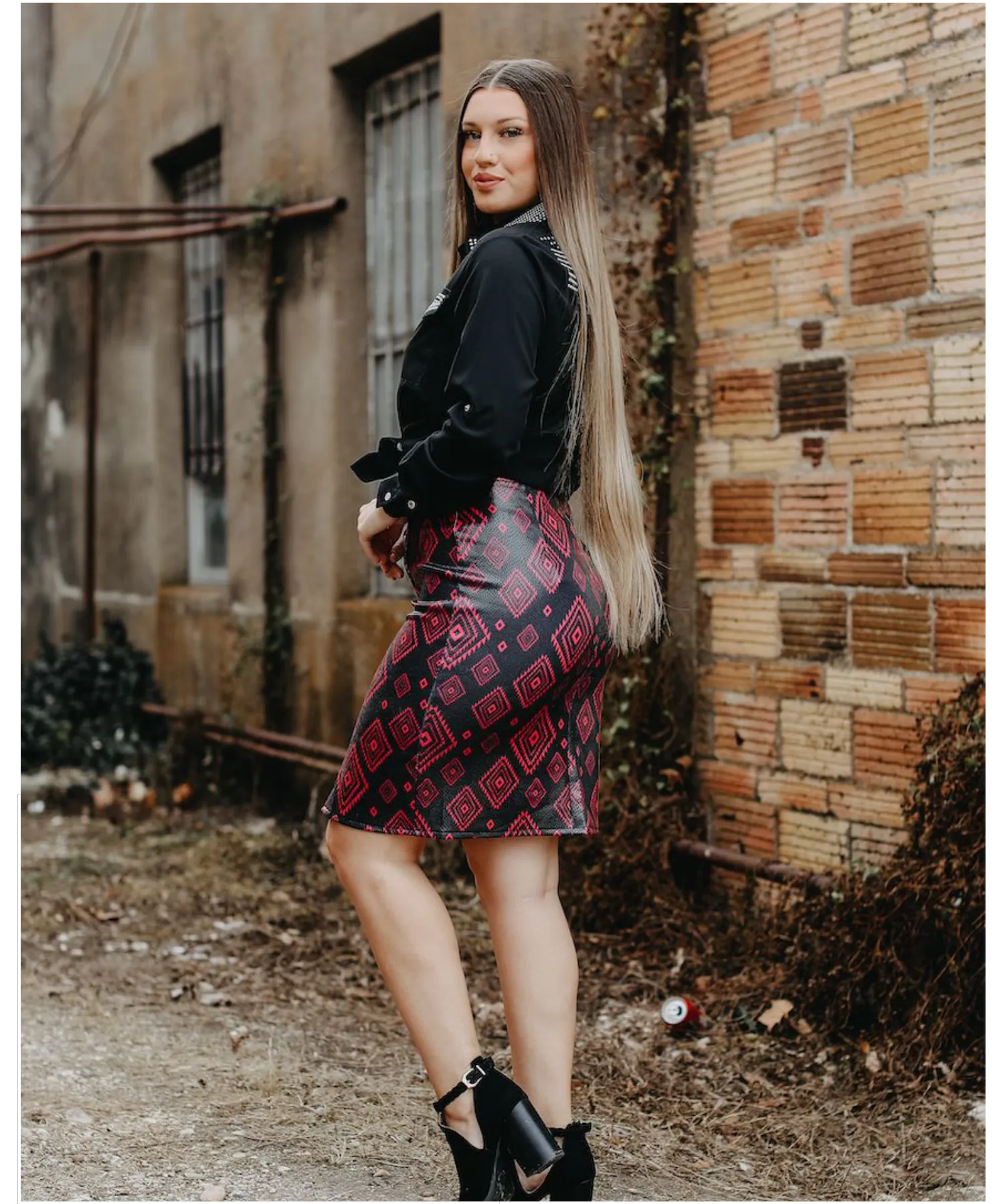 Aztec Pattern Overlap Faux Leather Skirt- Lucky & Blessed
