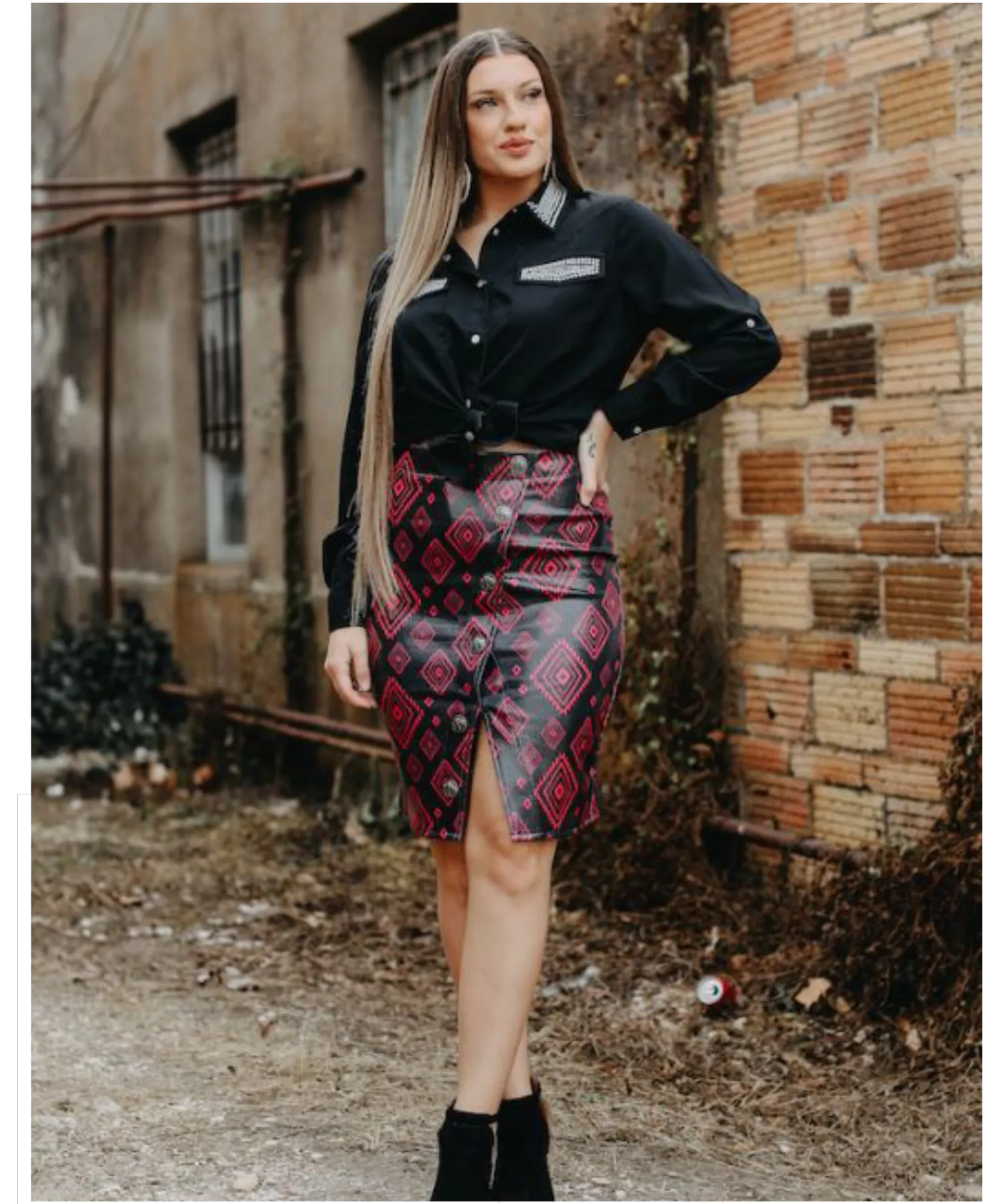 Aztec Pattern Overlap Faux Leather Skirt- Lucky & Blessed