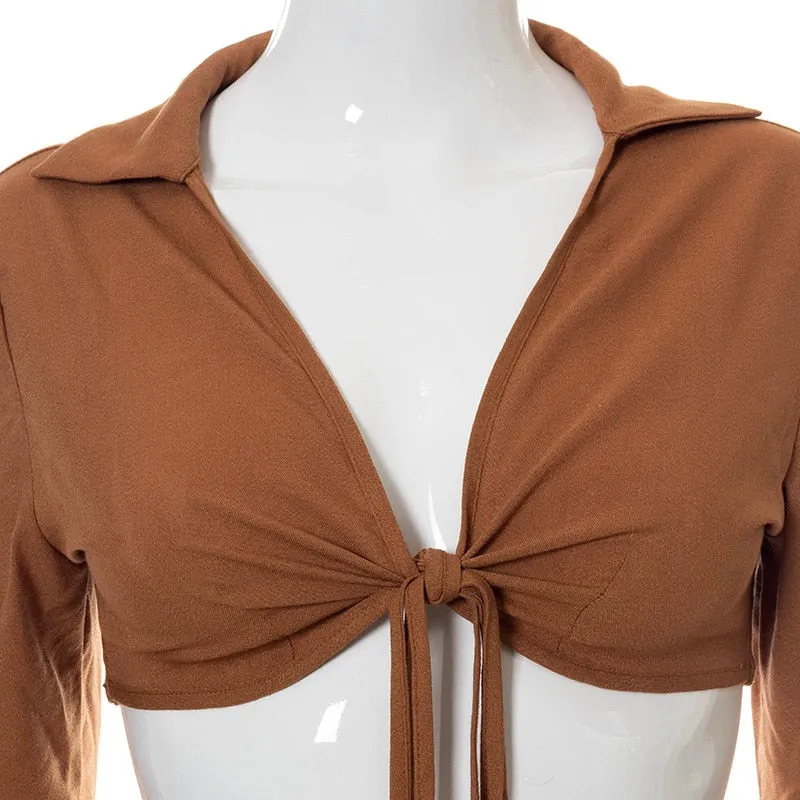 Bandage Tie Front Top and Skirt Set Fall Matching Set Split Skirt Club Party Outfit