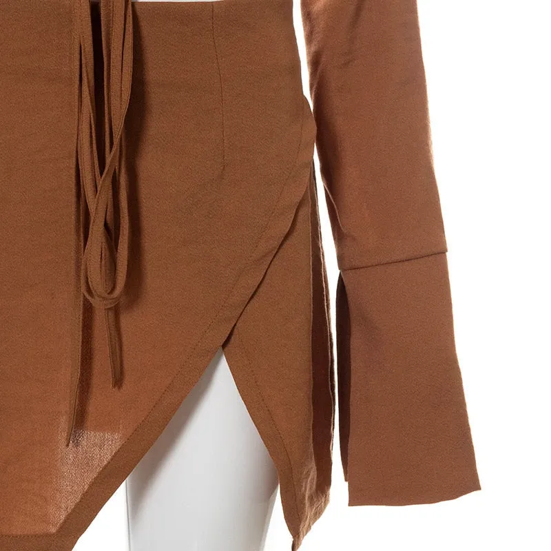 Bandage Tie Front Top and Skirt Set Fall Matching Set Split Skirt Club Party Outfit