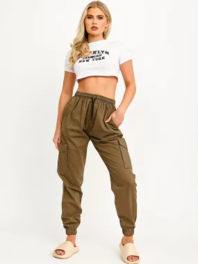 Bianka Twill Fabric Cargo Trousers In Khaki