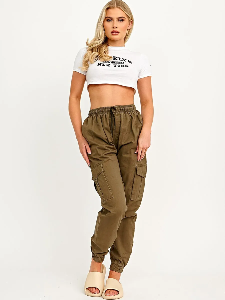 Bianka Twill Fabric Cargo Trousers In Khaki
