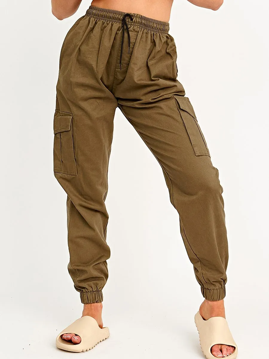 Bianka Twill Fabric Cargo Trousers In Khaki