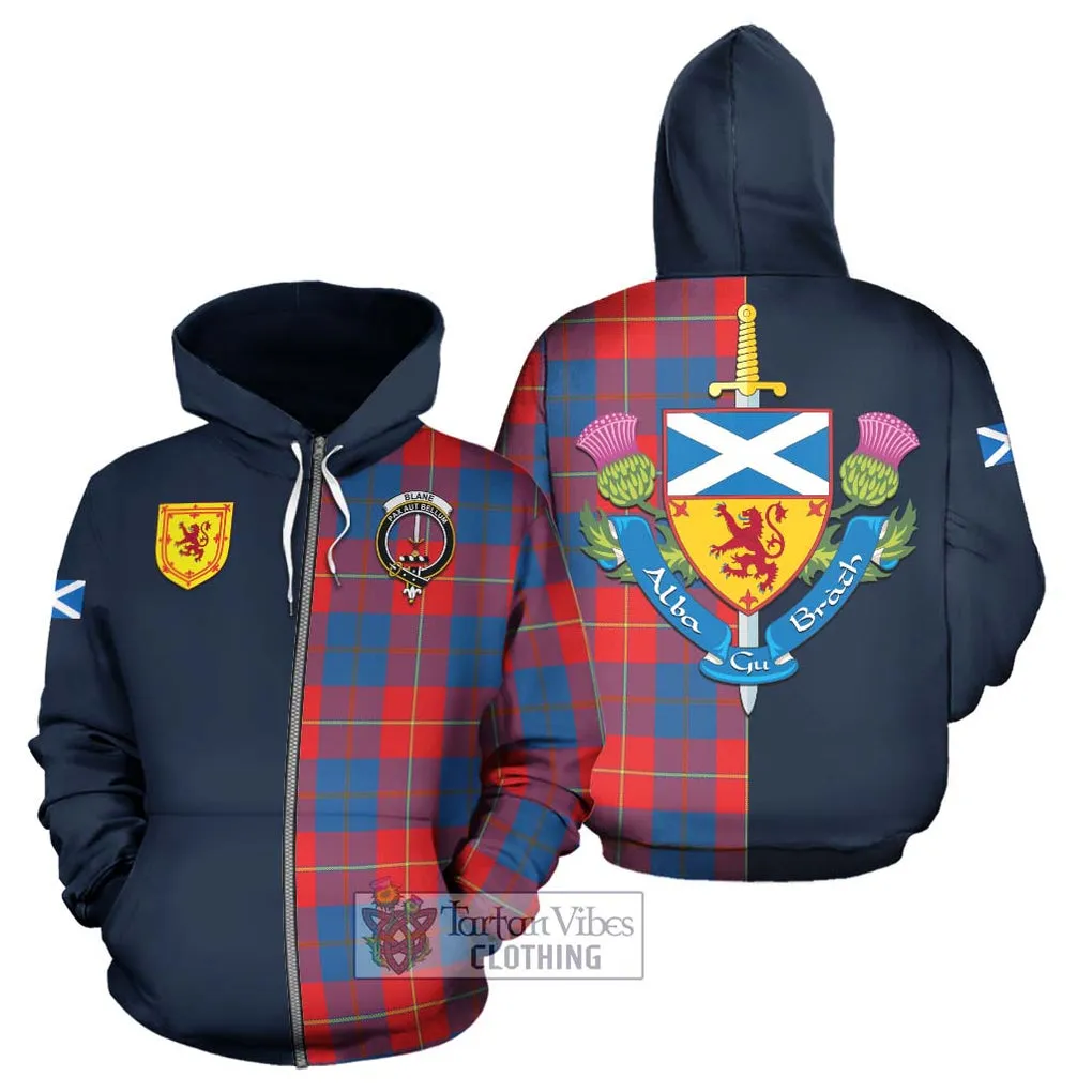 Blane Tartan Hoodie Alba with Scottish Lion Royal Arm Half Style