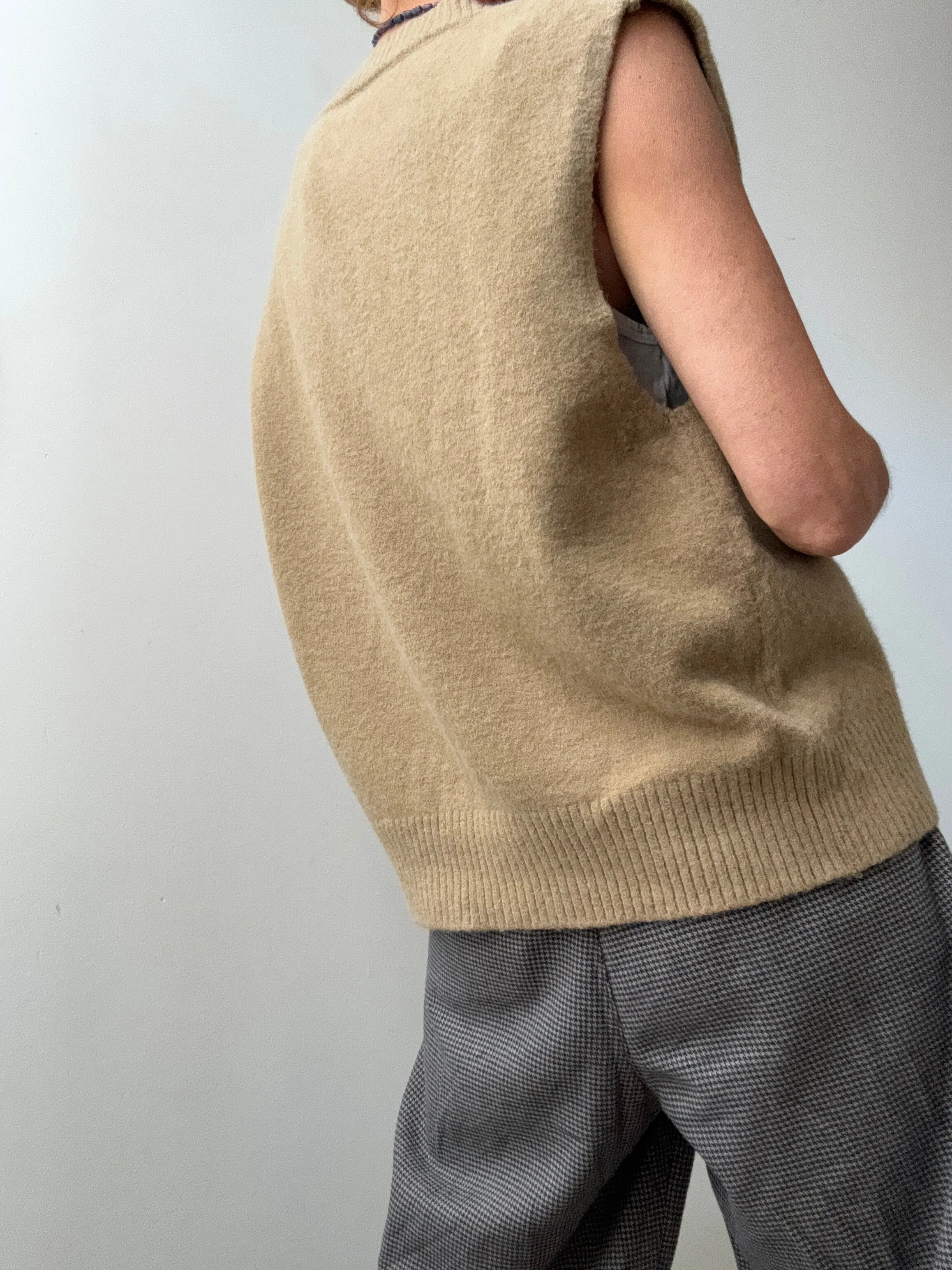 Blended Winter Knit Vest Tan