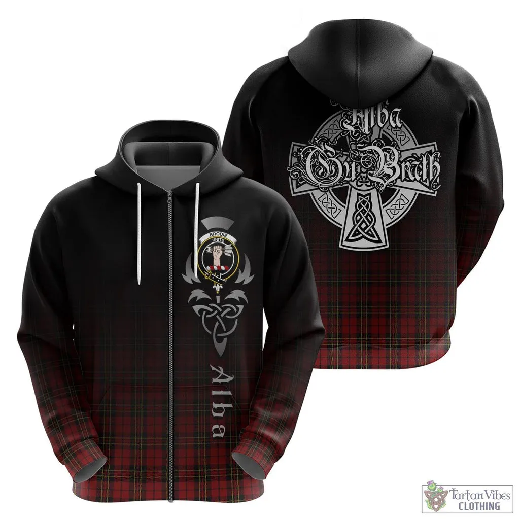 Brodie Tartan Hoodie Featuring Alba Gu Brath Family Crest Celtic Inspired