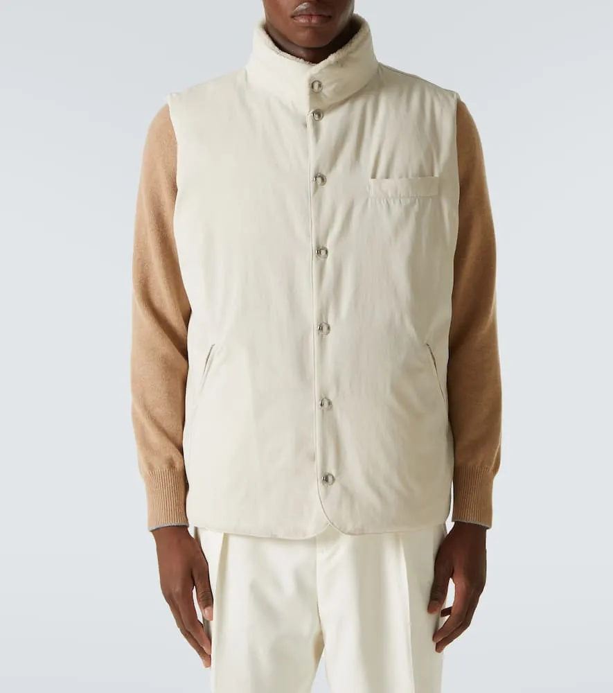 Brunello Cucinelli Shearling-trimmed gabardine down vest