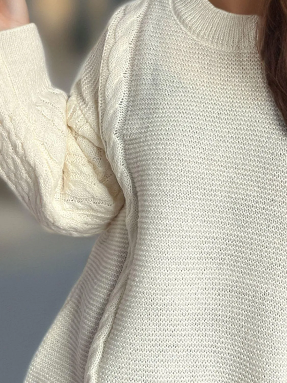 Cable-Knit Sweater Round Neck Long Sleeve Oversized Soft Pullover