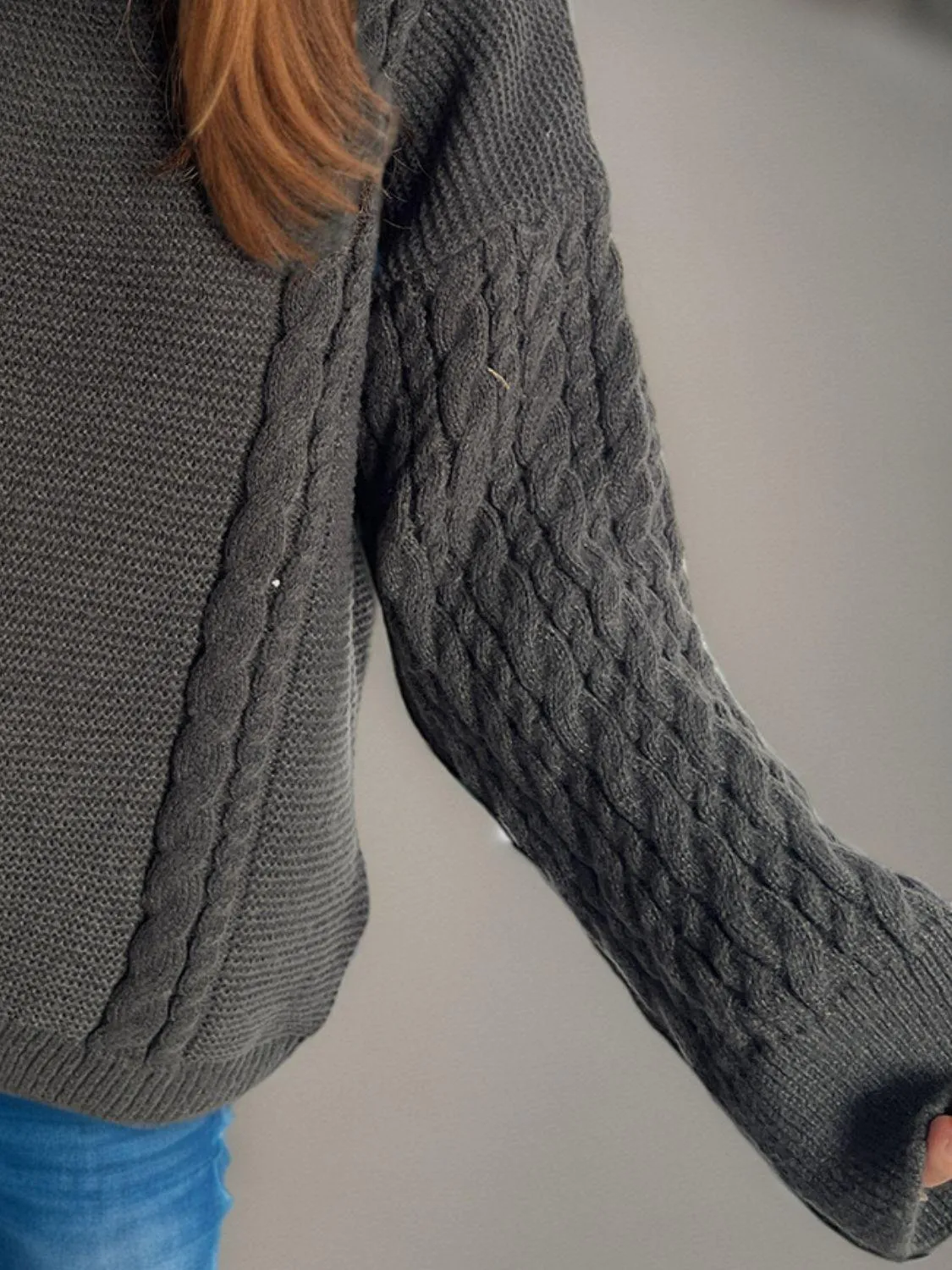 Cable-Knit Sweater Round Neck Long Sleeve Oversized Soft Pullover