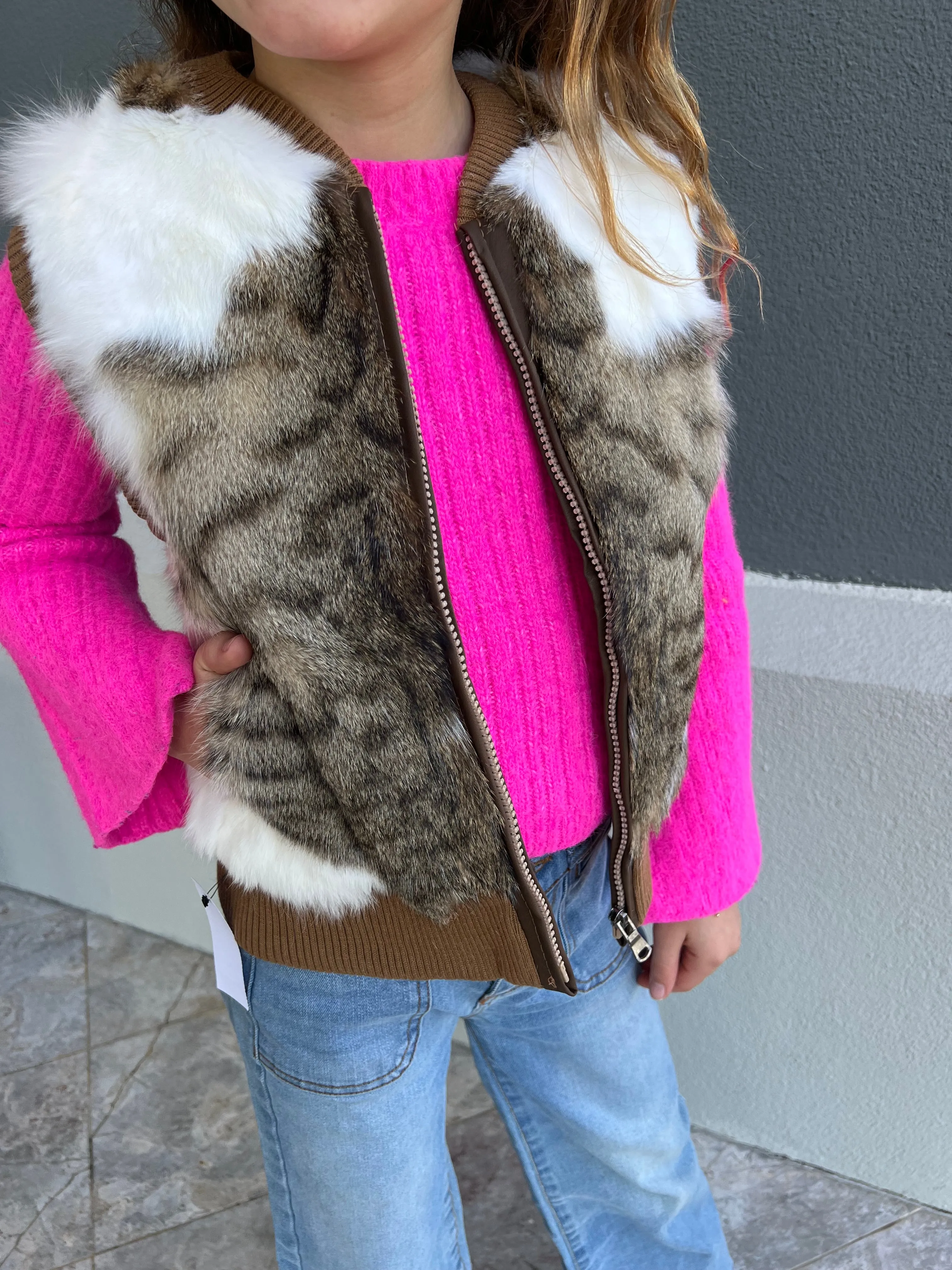 Children's Natural Brown Rabbit Fur Vest