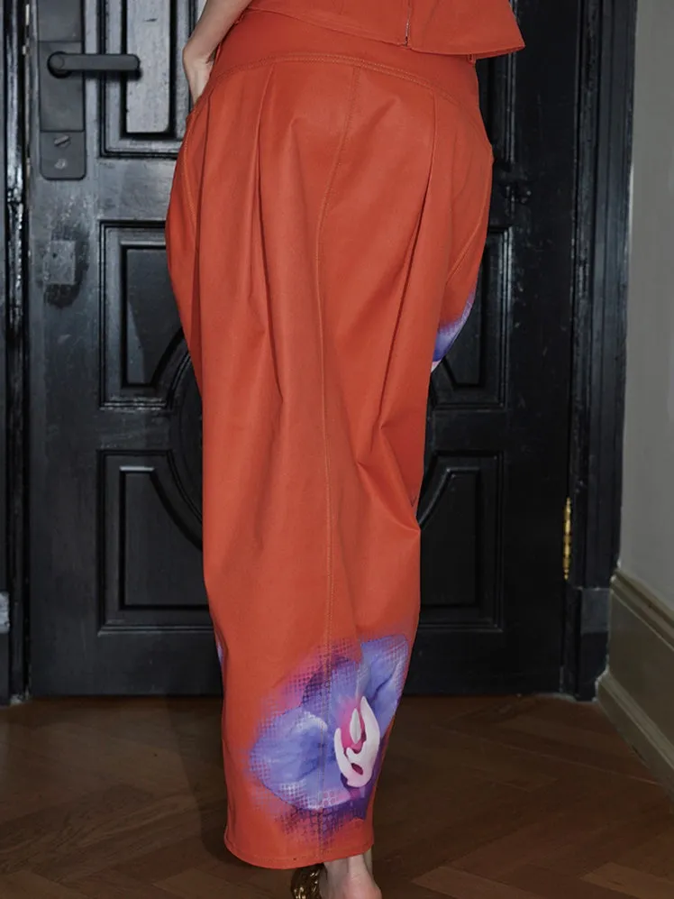 Chinese Style Floral Print Bud Skirt