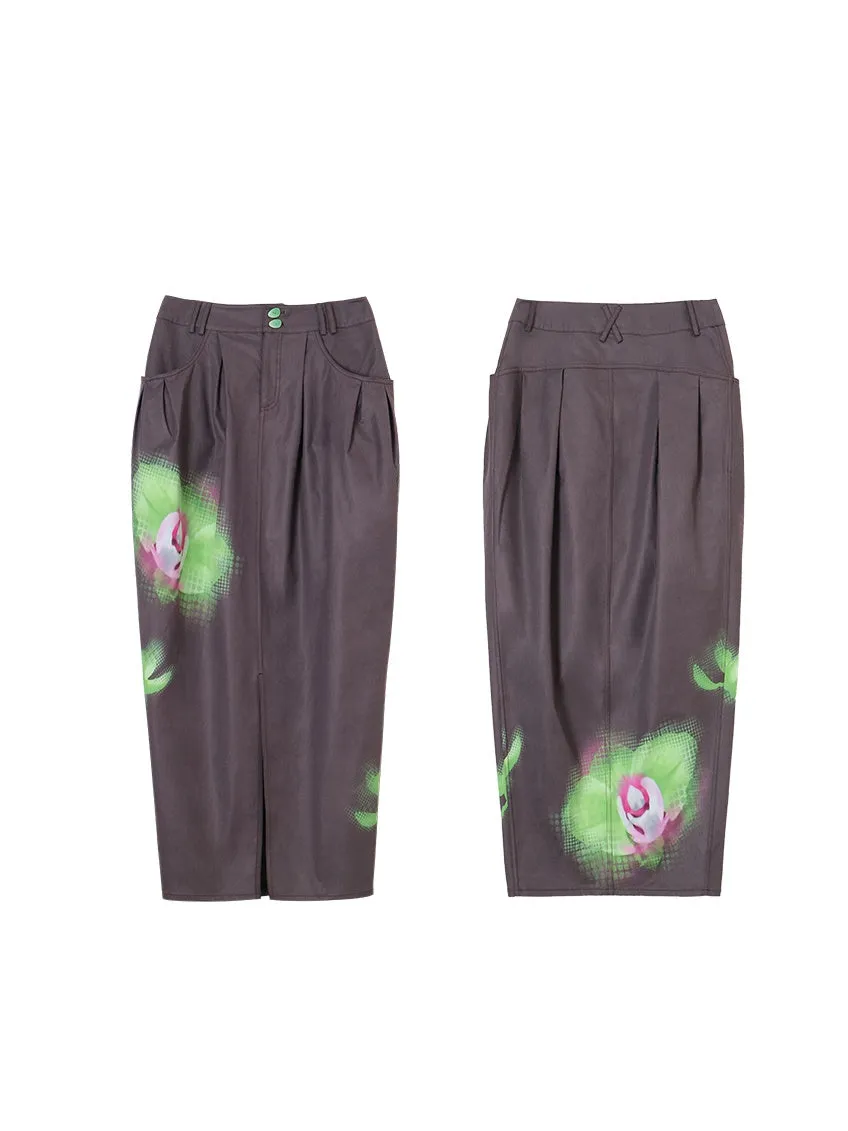 Chinese Style Floral Print Bud Skirt