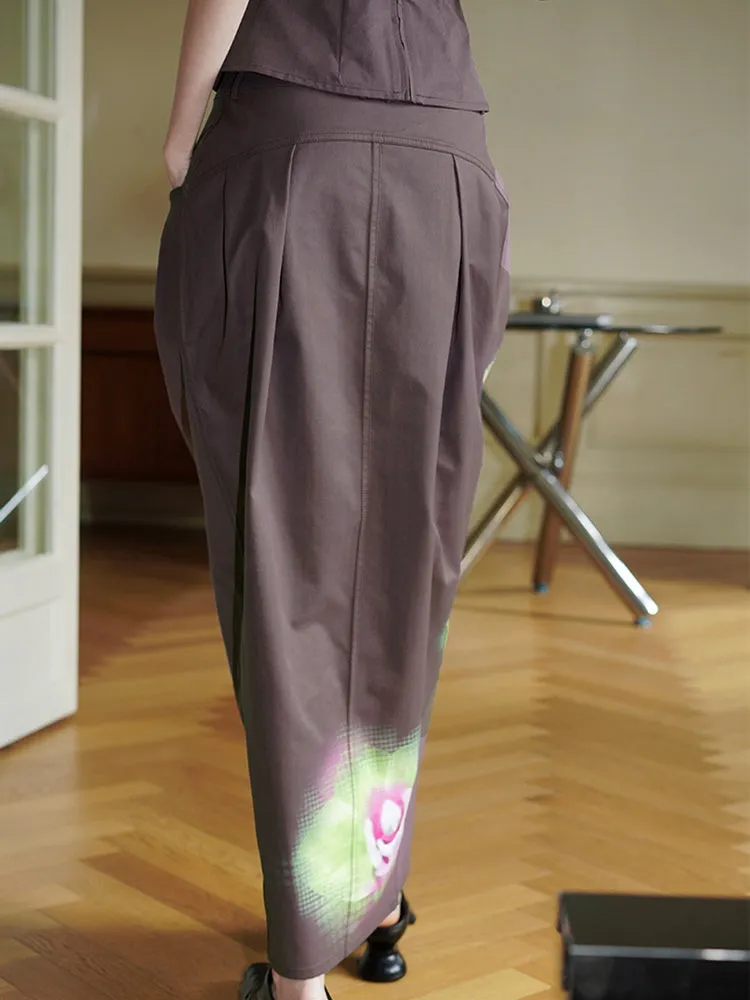 Chinese Style Floral Print Bud Skirt