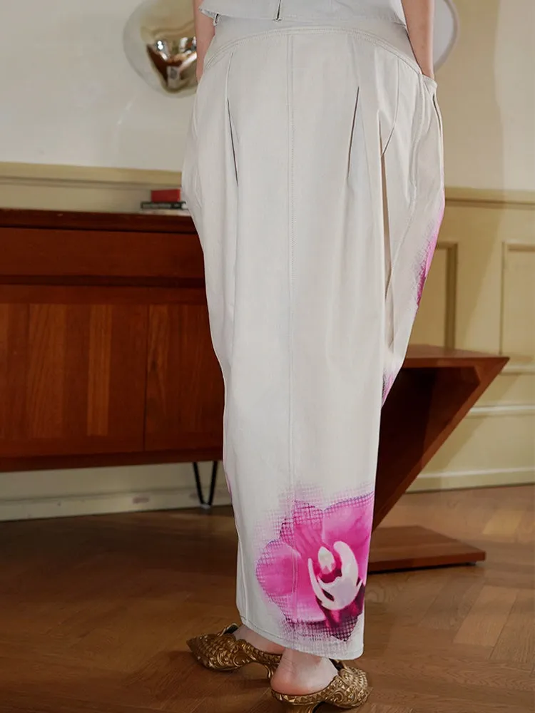 Chinese Style Floral Print Bud Skirt