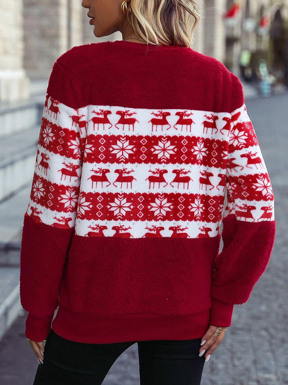 Christmas Pattern Women Sweater Round Neck Long Sleeve Pullover