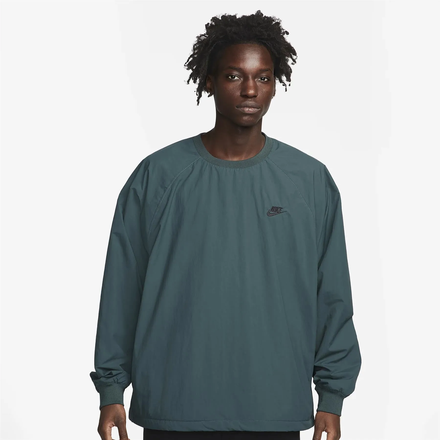 Club Fleece  Crew Neck Woven Nylon Wind Sweatshirt Deep Jungle Green - SS24