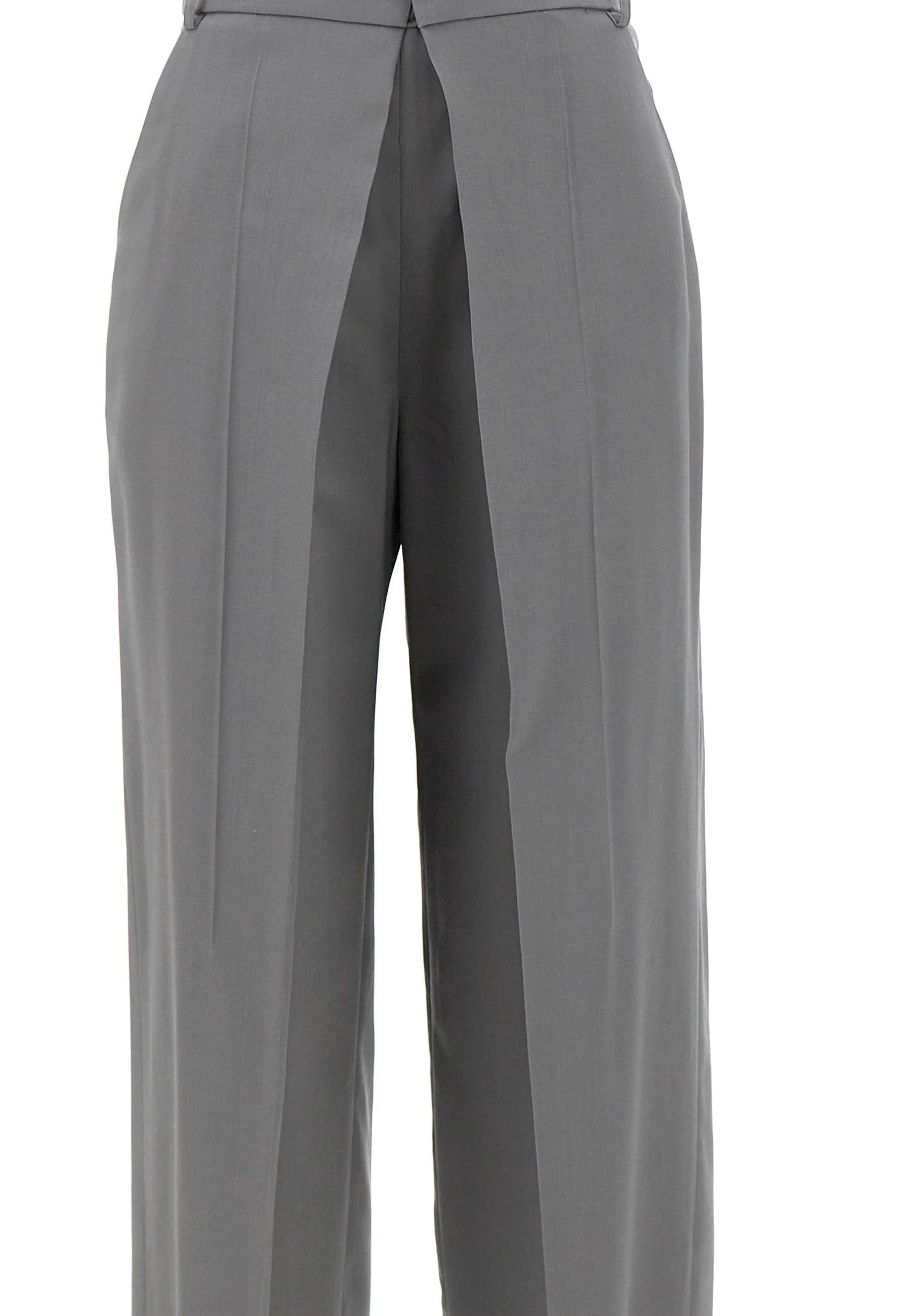 Deep Tuck Grey Wool Trousers
