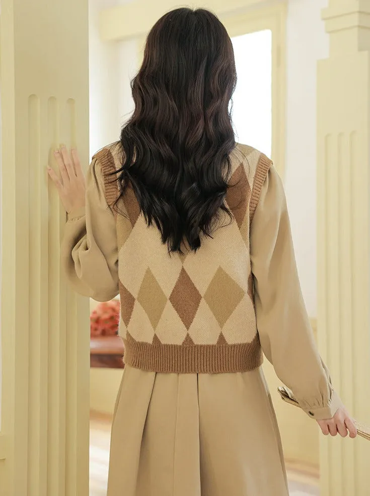 Design Dress Knit Vest Retro Argyle