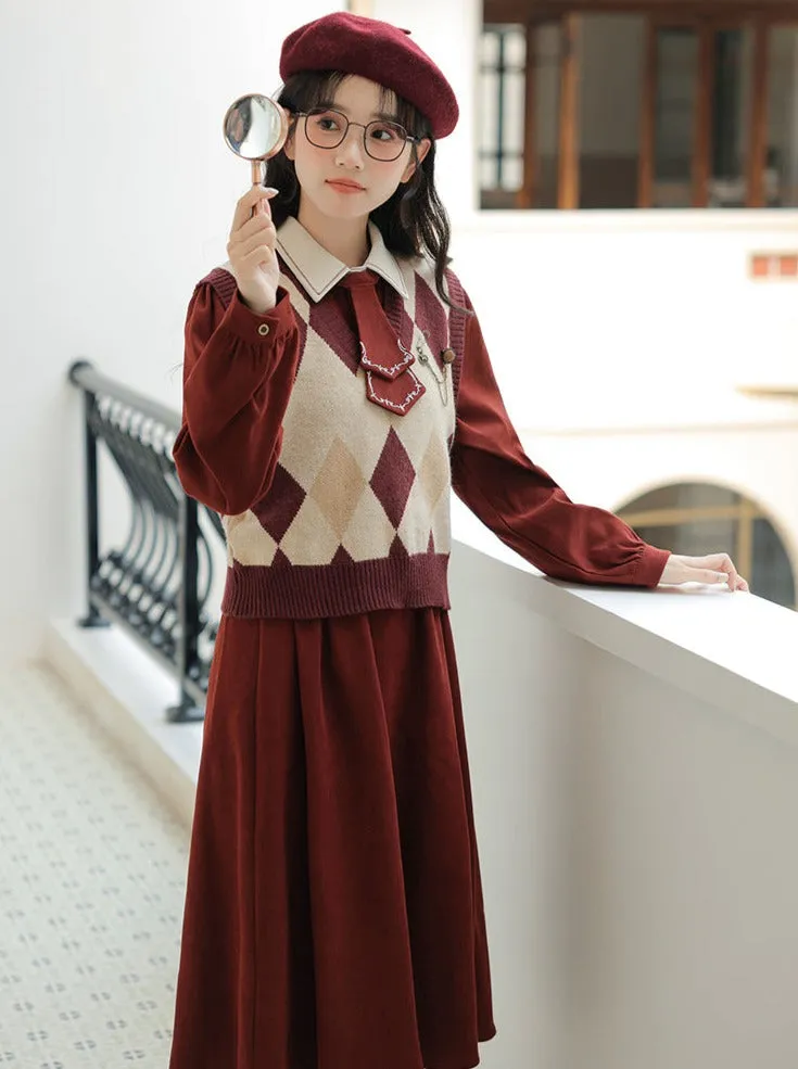 Design Dress Knit Vest Retro Argyle