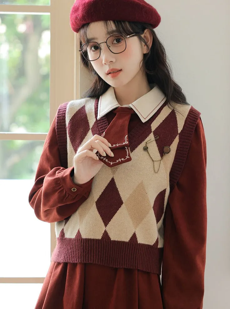 Design Dress Knit Vest Retro Argyle
