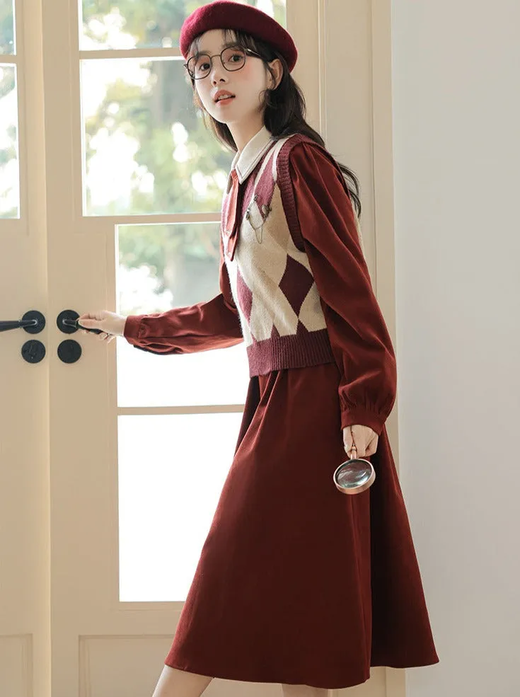 Design Dress Knit Vest Retro Argyle