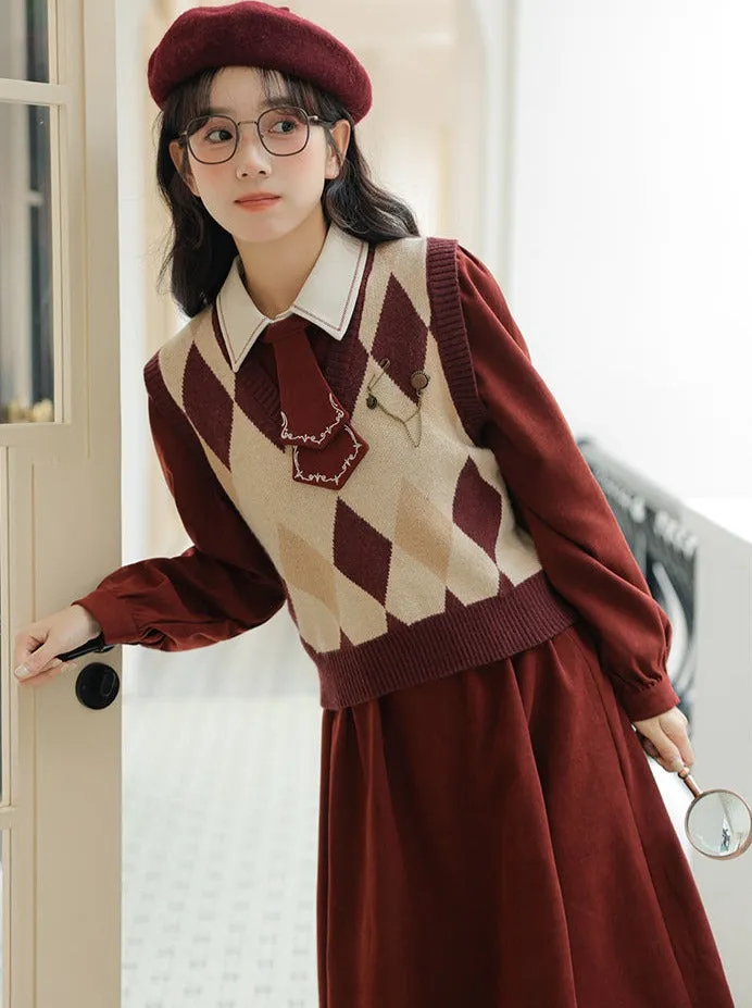 Design Dress Knit Vest Retro Argyle