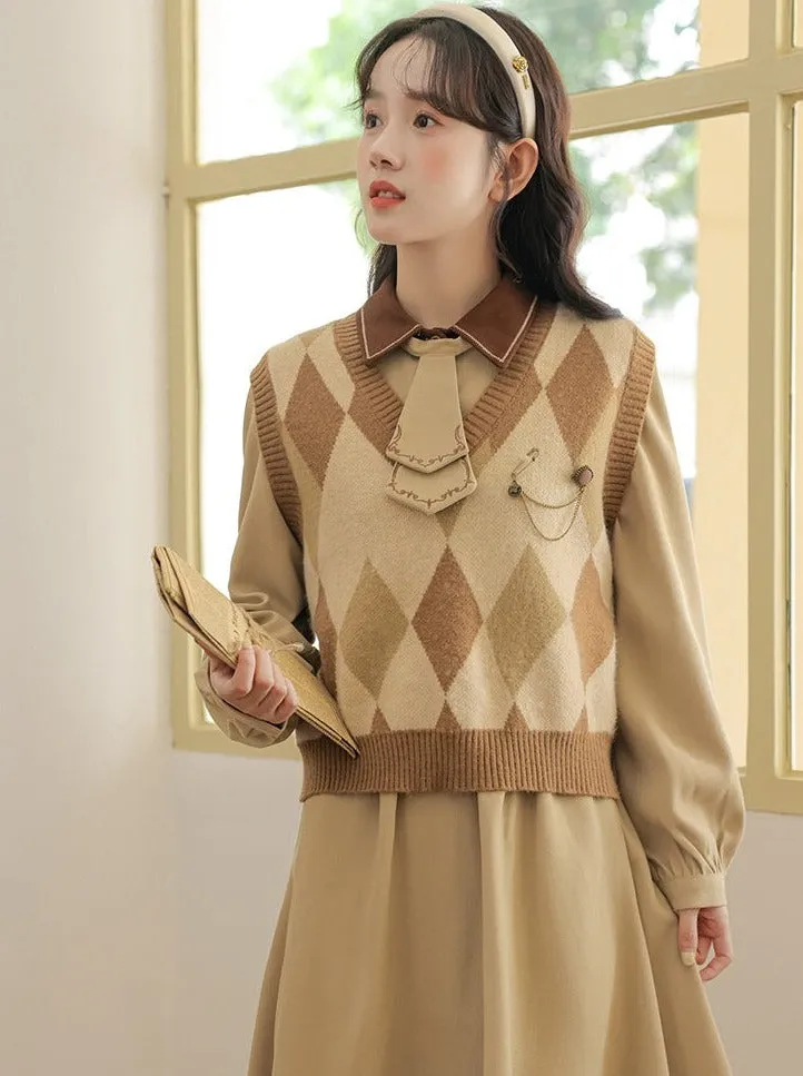 Design Dress Knit Vest Retro Argyle