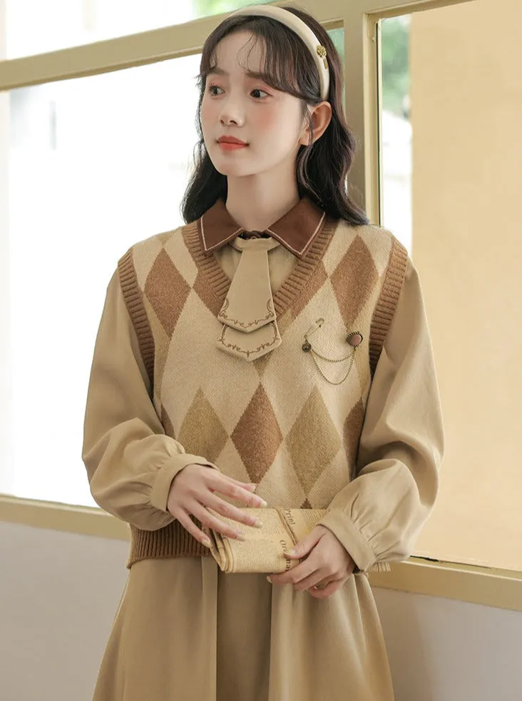 Design Dress Knit Vest Retro Argyle
