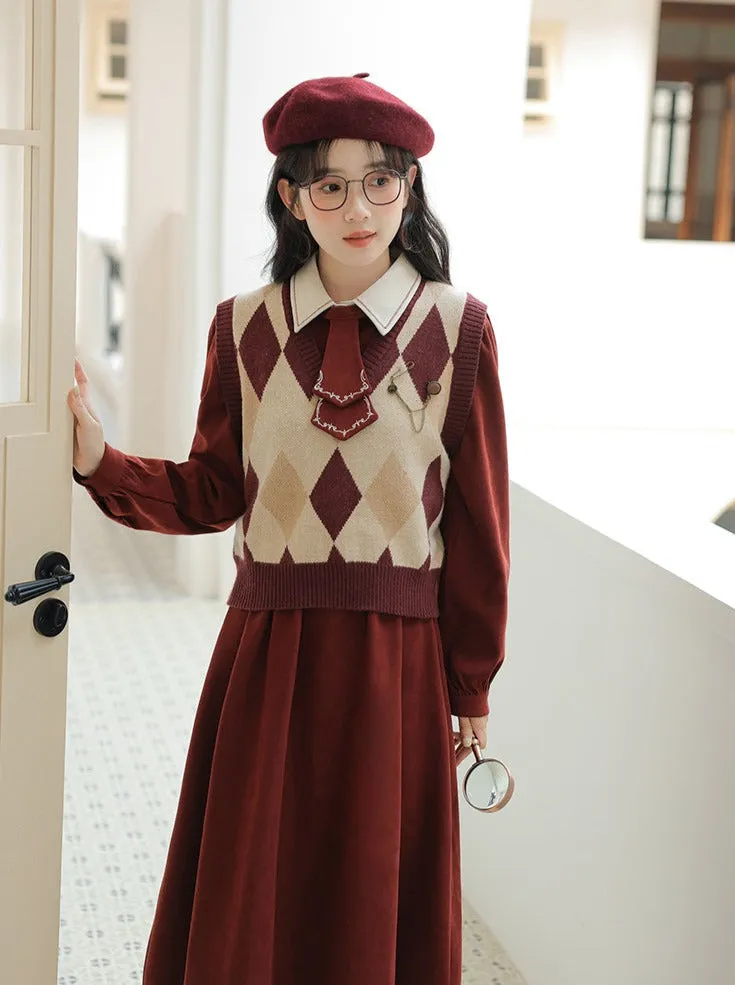 Design Dress Knit Vest Retro Argyle