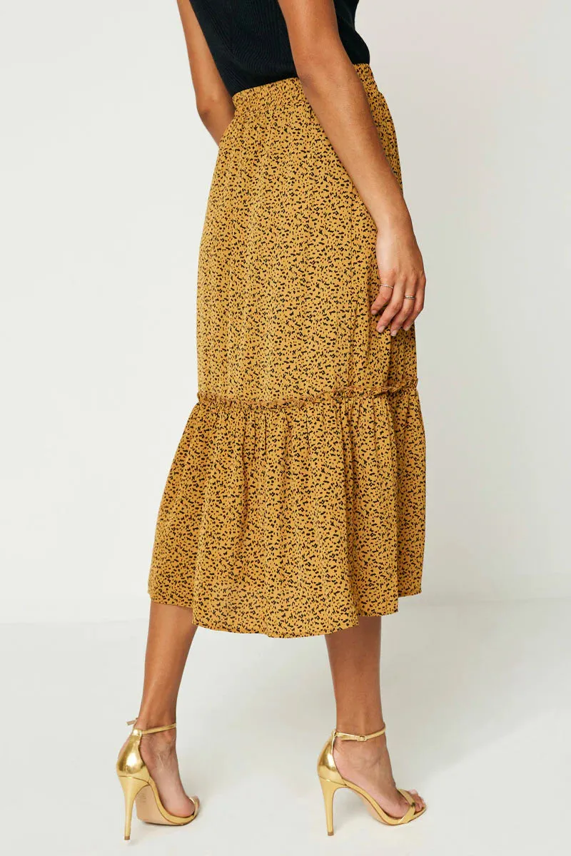 Dotted Tiered Midi Skirt