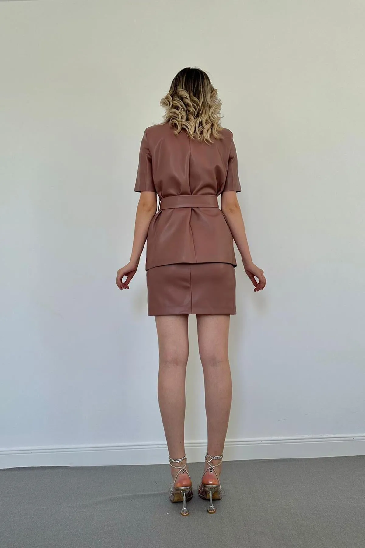 ELS Leather Jacket and Skirt Set - Powder - Tenosique