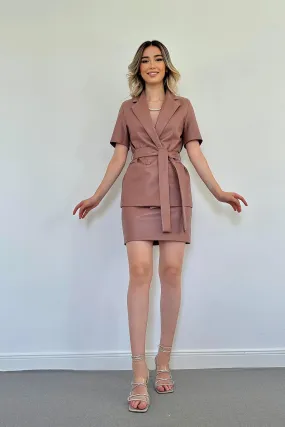 ELS Leather Jacket and Skirt Set - Powder - Tenosique