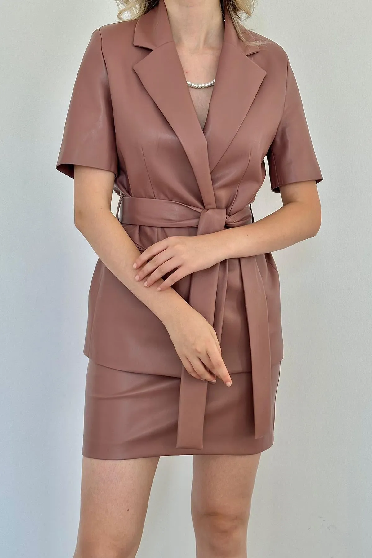 ELS Leather Jacket and Skirt Set - Powder - Tenosique
