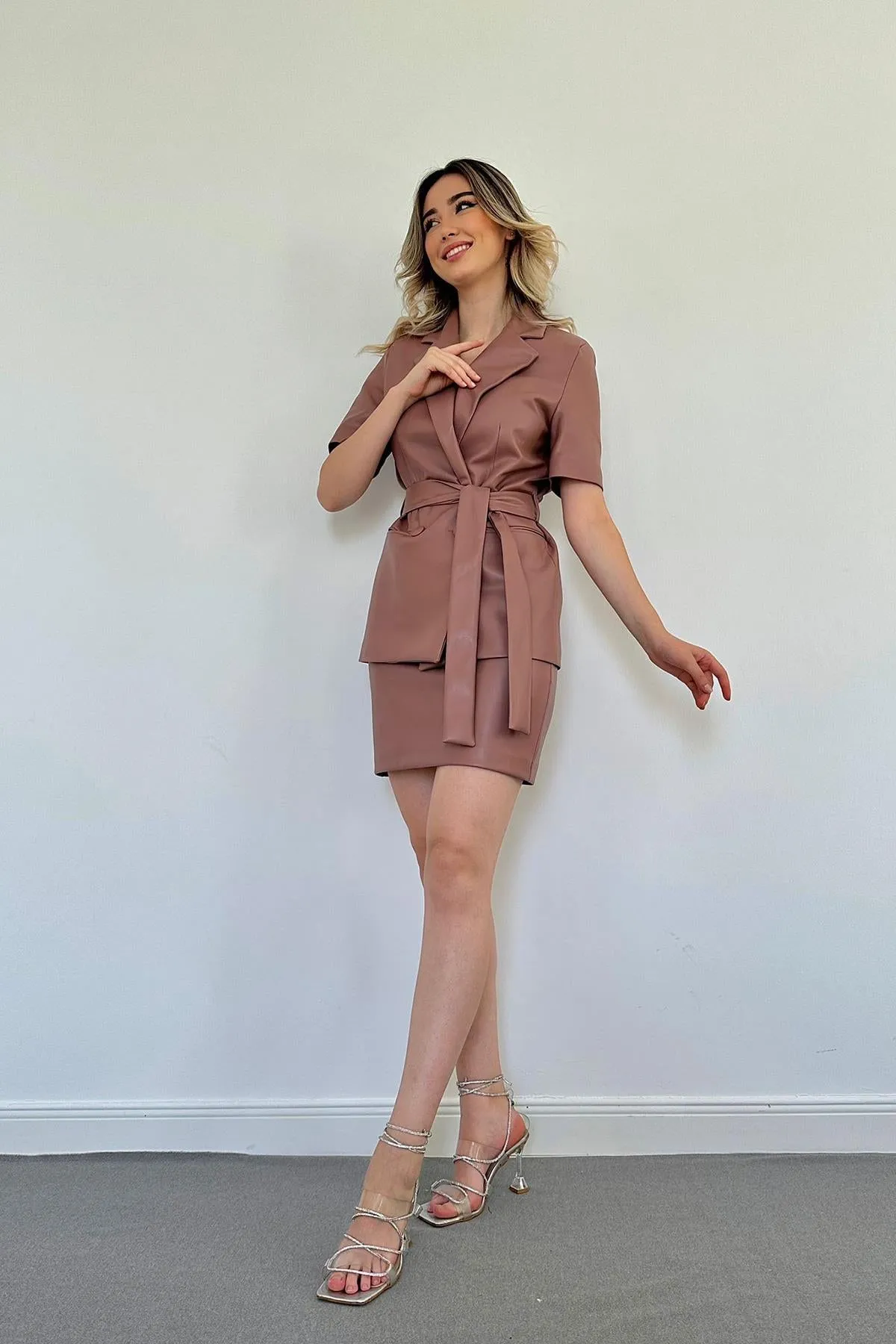 ELS Leather Jacket and Skirt Set - Powder - Tenosique
