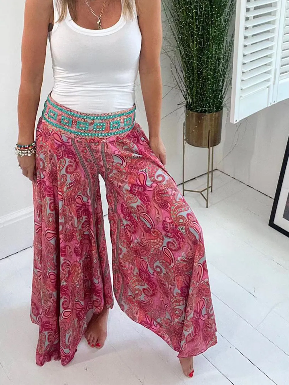 Ethnic Paisley Print Wide Leg Flares